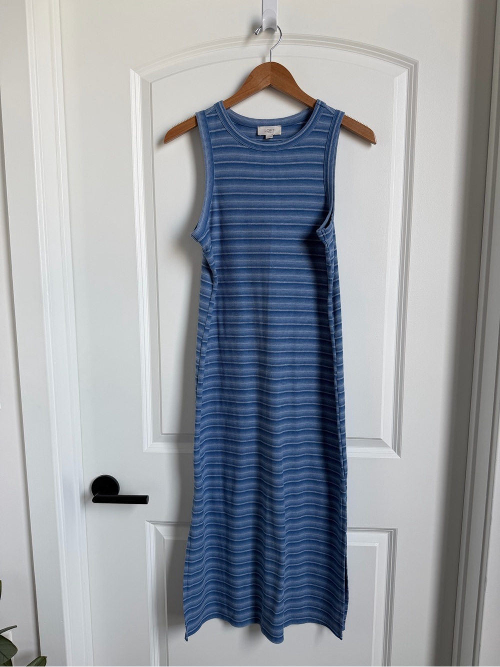 LOFT Outlet Blue Striped Sleeveless Midi Dress